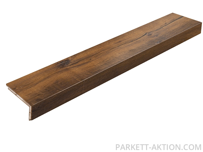 Parkett Treppenkantenprofil "modern" aus Art.Nr.: 140120 Landhausdiele Eiche Altholzdesign lehmbraun geräuchert geölt mit Schwalbenschwanzdübel