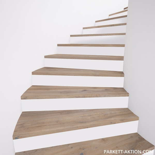 Parkett Treppen Profil U home aus Art.Nr.: 160630 Eiche geräuchert Bandsägeschnitt gekälkt weiss geölt