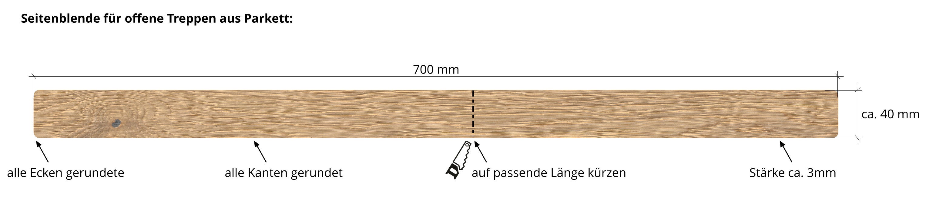 Seitenblende für offene Treppen aus Parkett 110600