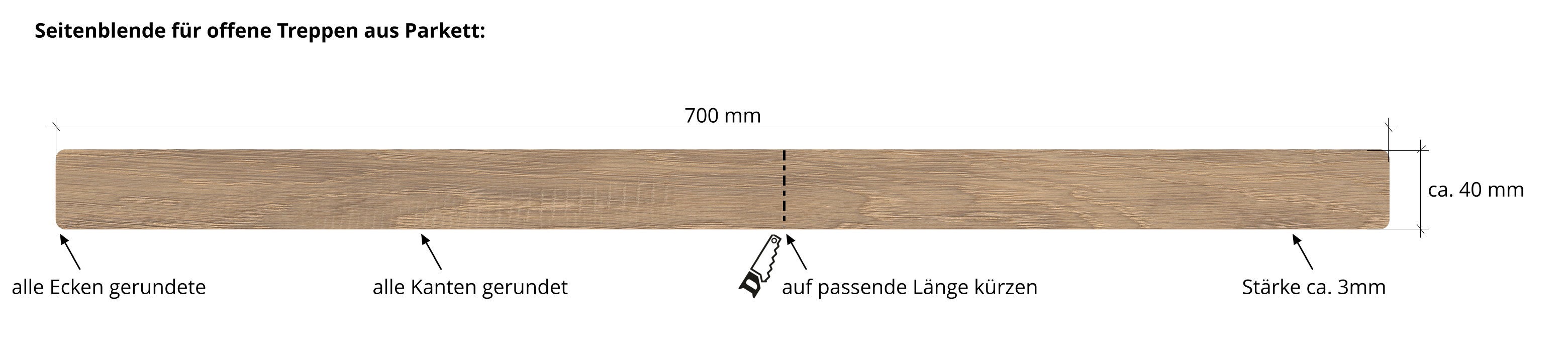 Seitenblende für offene Treppen aus Parkett 160620