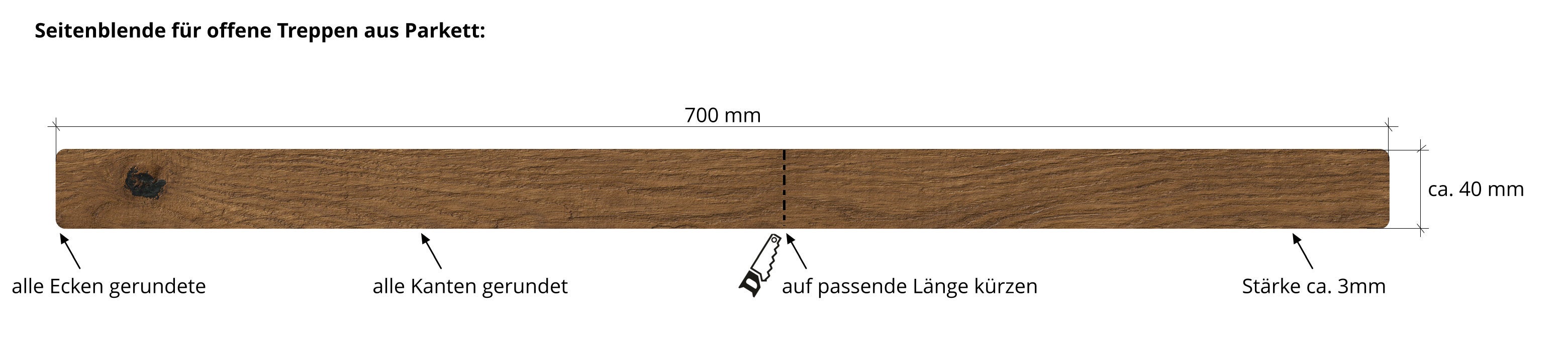 Seitenblende für offene Treppen aus Parkett 140120