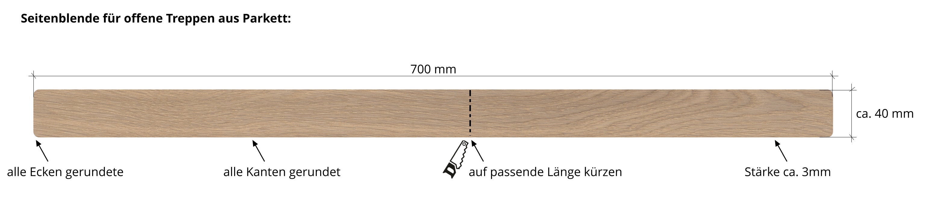 Seitenblende für offene Treppen aus Parkett 100220