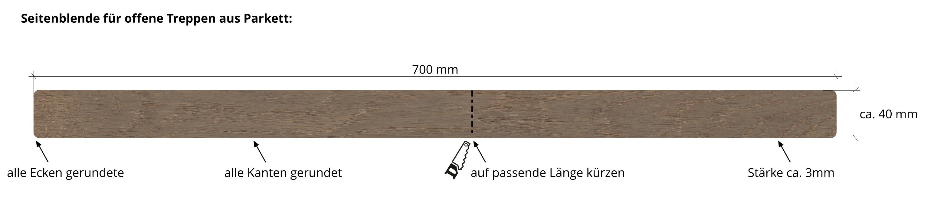 Seitenblende für offene Treppen aus Parkett 200400