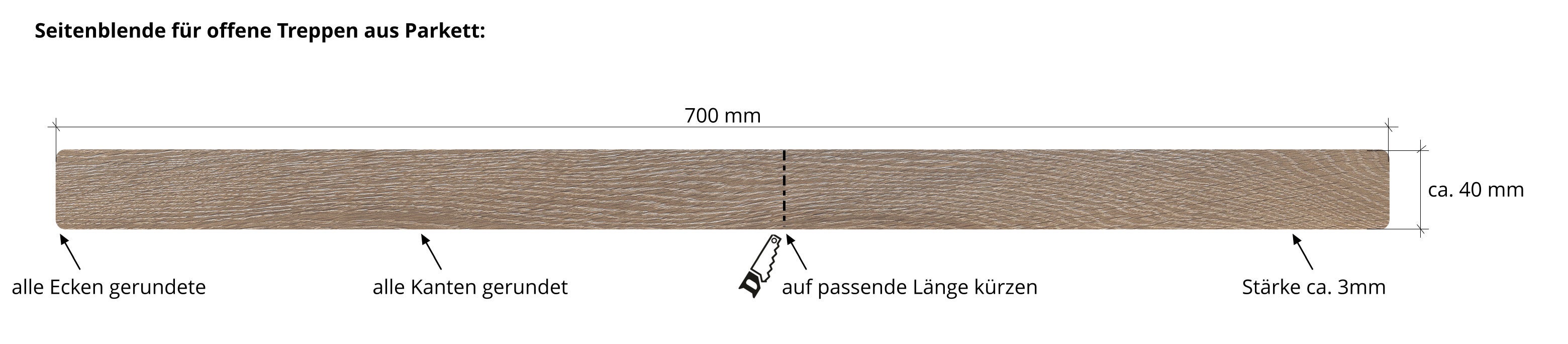 Seitenblende für offene Treppen aus Parkett 160600