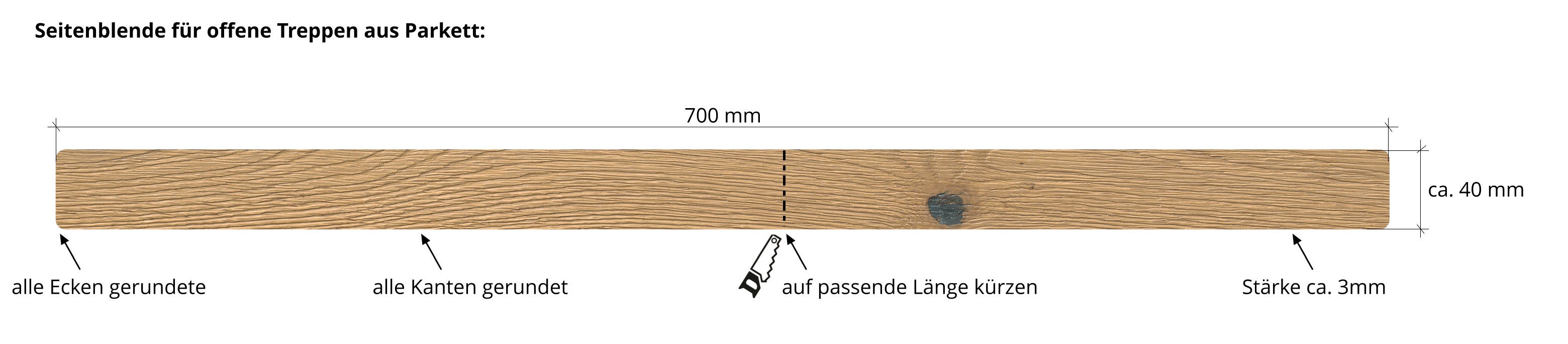 Seitenblende für offene Treppen aus Parkett 200205