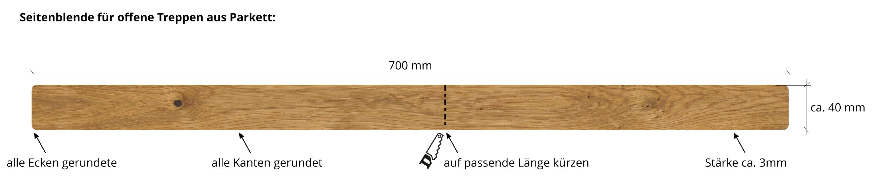 Seitenblende für offene Treppen aus Parkett 130302