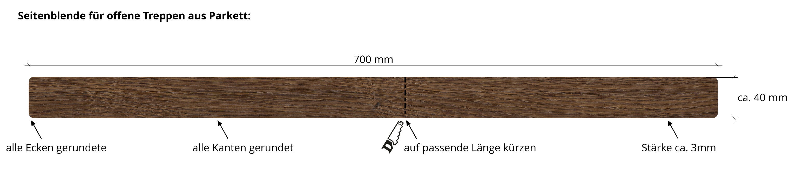 Seitenblende für offene Treppen aus Parkett 100030