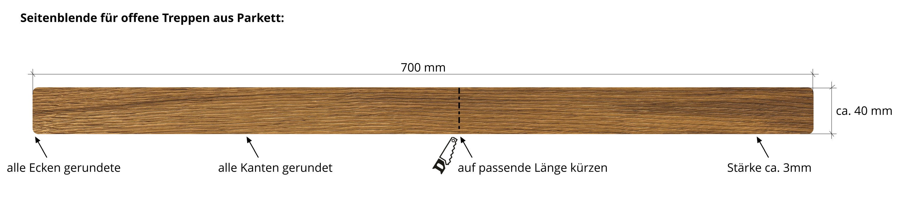 Seitenblende für offene Treppen aus Parkett 140100